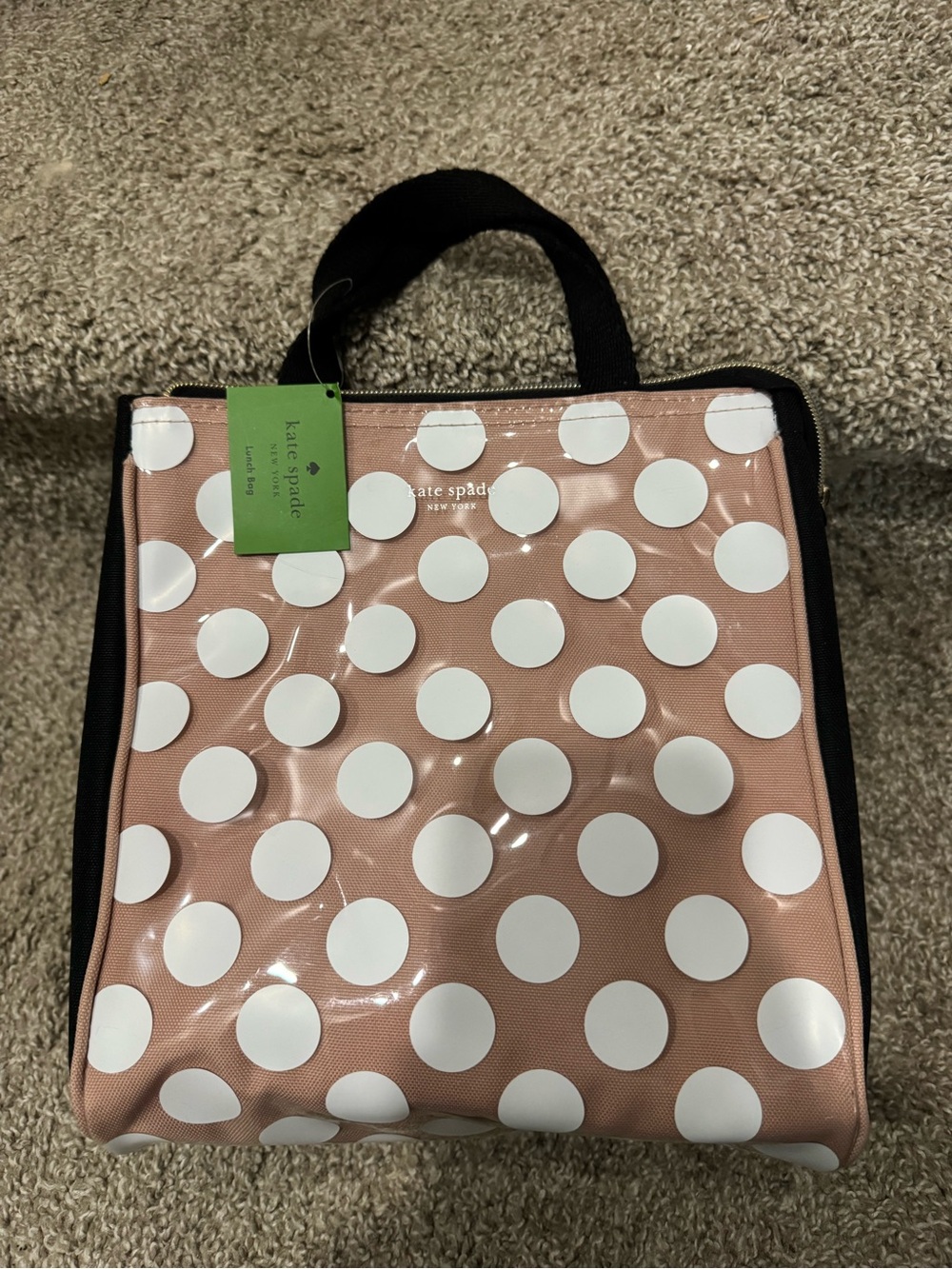 kate spade blush pink with white polka dot lunch bag